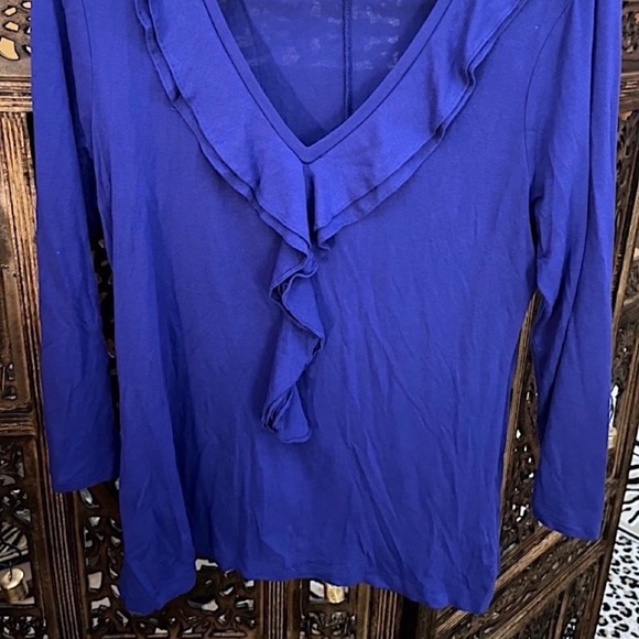 NEW YORK AND COMPANY BLUE LONG SLEEVE RUFFLE BLOUSE MEDIUM - Picture 2 of 4